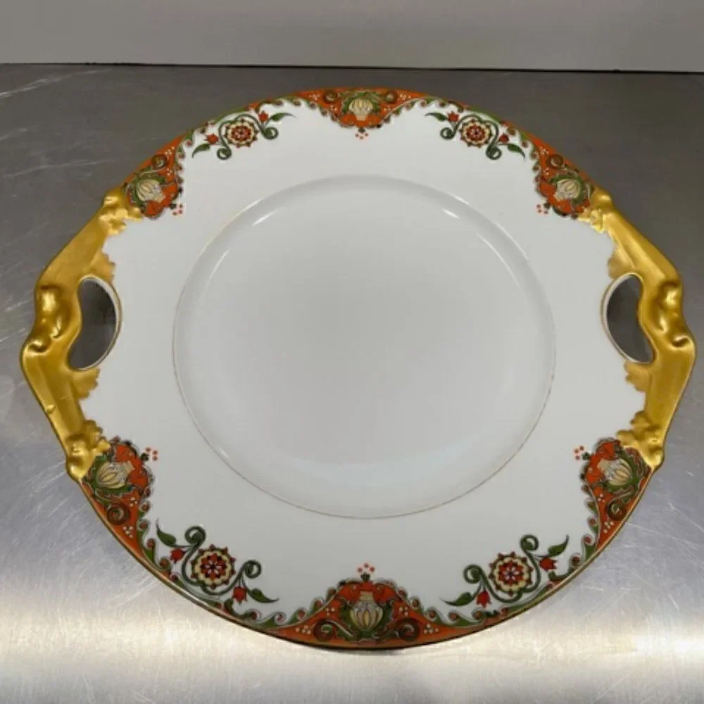 Bernardaud Limoges HANDLED TRAY Handpainted Red